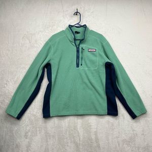 Vineyard Vines Womens Green Quarter Zip Waffle Knit Fleece Sweater Pullover Sz L